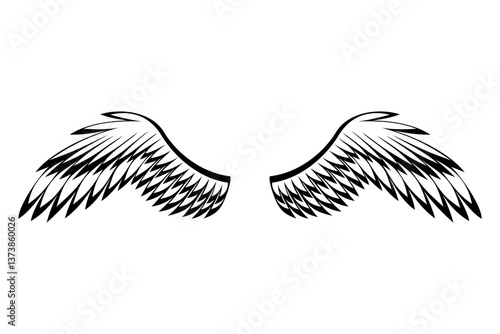 Obraz na płótnie Wings sketch. Stylized birds wings. Hand drawn contoured stiker wing in open position. design elements in coloring style w salonie