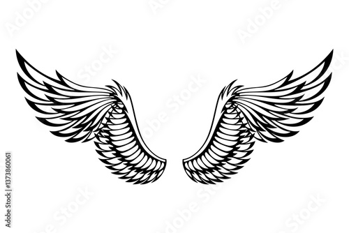 Obraz na płótnie Wings sketch. Stylized birds wings. Hand drawn contoured stiker wing in open position. design elements in coloring style w salonie