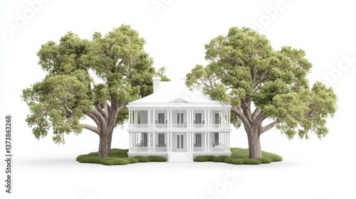 Elegant Colonial Mansion Surrounded by Lush Trees