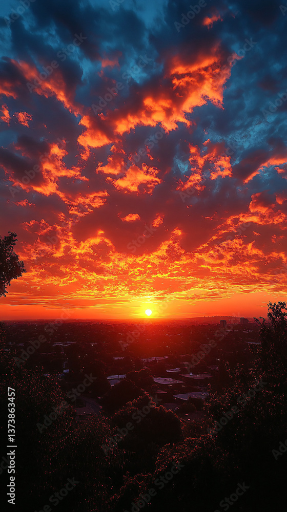 Fototapeta premium magical sunset beautiful sky with dark cities below