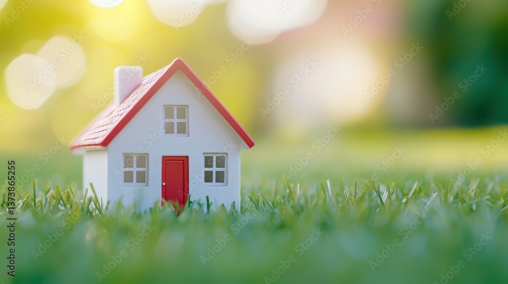 A miniature house sits on lush green grass, bathed in soft natural light, creating a serene and inviting atmosphere. A miniature house sits on lush green grass, bathed in soft natural light, creating a serene and inviting atmosphere.