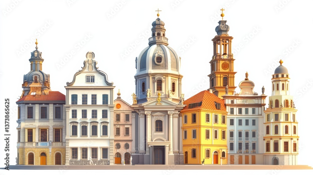 Fototapeta premium European Cityscape: A Row of Historic Buildings