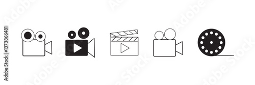 Video media play icon set, multimedia movie start push button, player app symbol collection concept, illustration on white background.