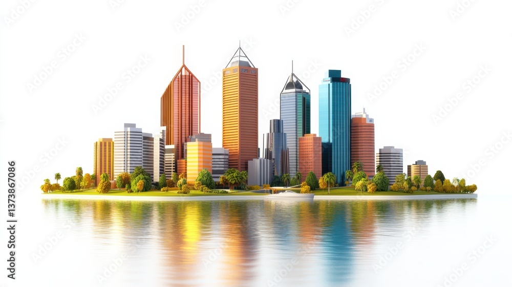 Fototapeta premium Colorful Cityscape on an Island: A Stunning Digital Illustration