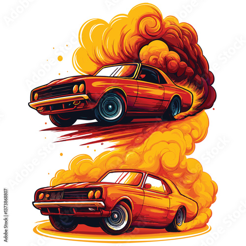 High-Speed Car Drift Illustration Design