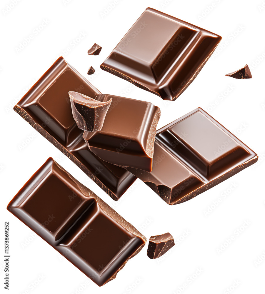 Fototapeta premium Pieces of dark chocolate with small broken bits