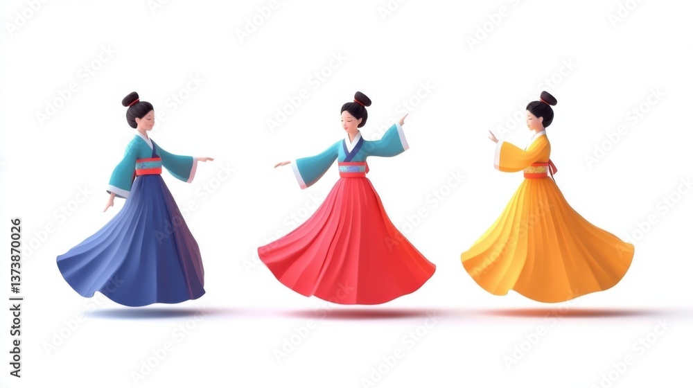 Obraz premium Elegant Korean Women in Traditional Costumes