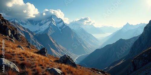 A breathtaking view of the equinox landscape in a fascinating mountain range, showcasing the magnificent and mystical nature of the surroundings,  mountain range,  fascinating