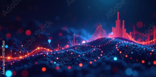 Abstract digital background with futuristic tech elements, AI symbols, data streams, audio waves, and colorful graphics,  colorful,  data