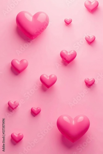 Abstract hearts in various sizes and shades of pink spread across a soft pink background,  background,  pastel