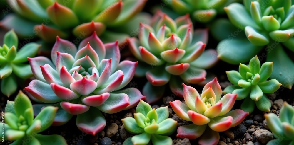 A close-up shot of a beautifully arranged succulent garden, showcasing the vibrant colors and unique textures of the plants, growth, texture A close-up shot of a beautifully arranged succulent garden, showcasing the vibrant colors and unique textures of the plants, growth, texture