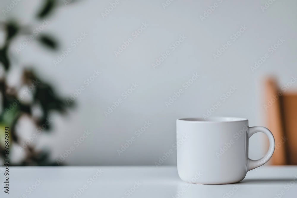 Obraz premium Minimalist design showcases white cup on table, surrounded by so
