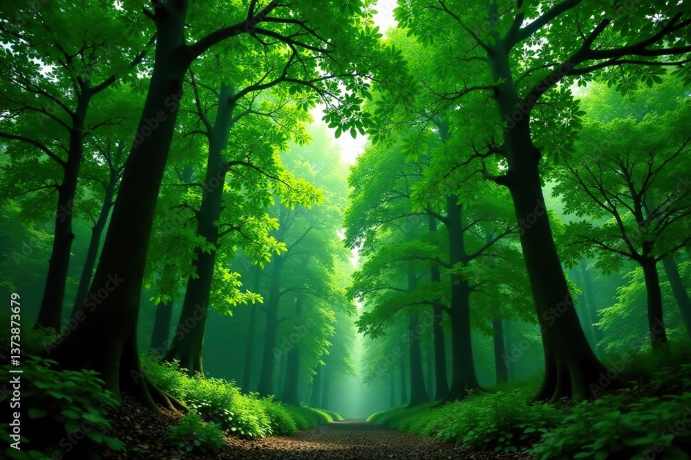 Obraz premium Abstract green background resembling a lush forest canopy, growth, backdrop