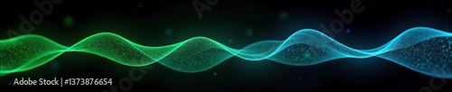 Abstract vector wave line in green and blue colors on black background for technology, music, science, AI concepts,  isolated,  AI