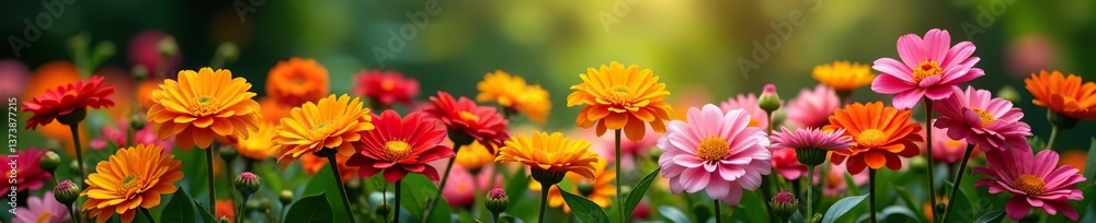 Fototapeta premium A colorful array of blooming flowers in a vibrant garden setting, outdoor, landscape