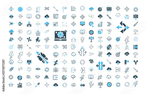arrows essential symbols technology-related concepts signs collection modern two-tone icons, Aim Communication Network Exchange