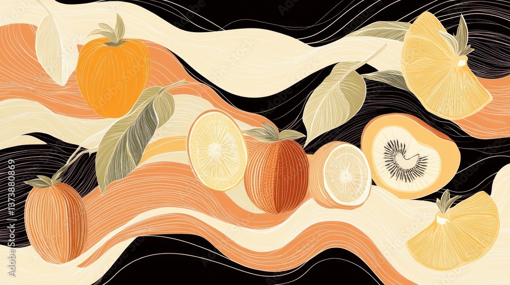Abstract Fruit Pattern with Wavy Background Abstract Fruit Pattern with Wavy Background