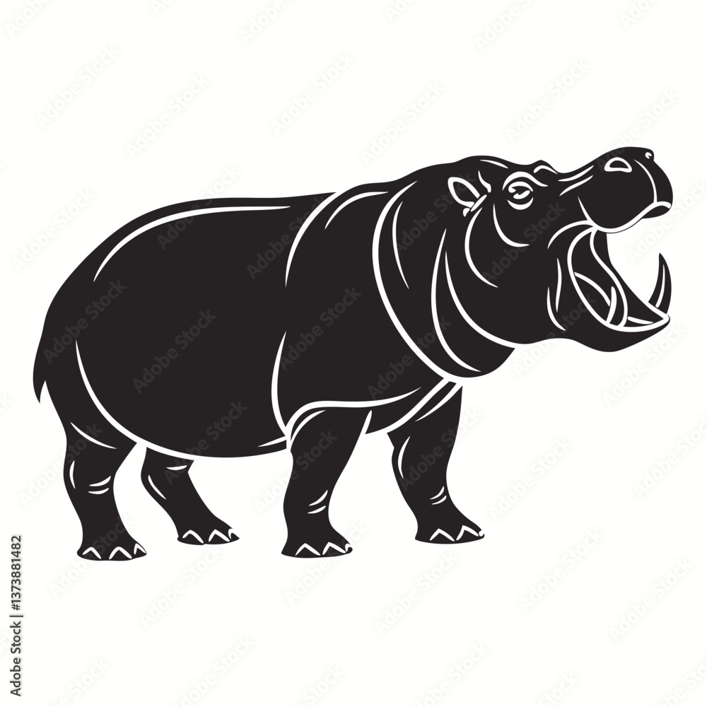 Fototapeta premium hippopotamus black silhouette vector