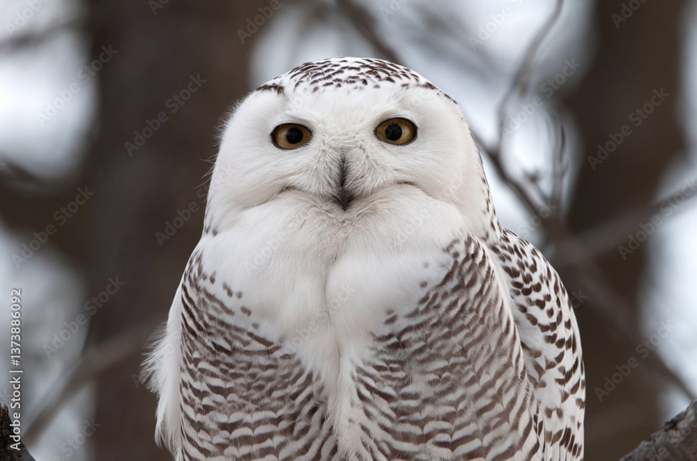 Obraz premium A close-up shot of a snowy owl with its eyes wide open