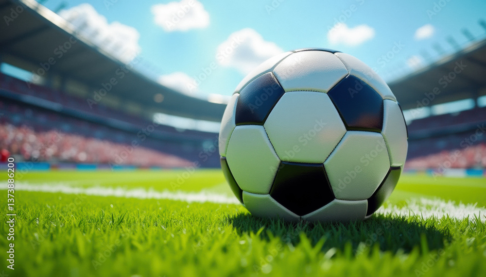 Fototapeta premium A soccer ball on the field in an inspiring moment. Promoting soccer, or association football.
