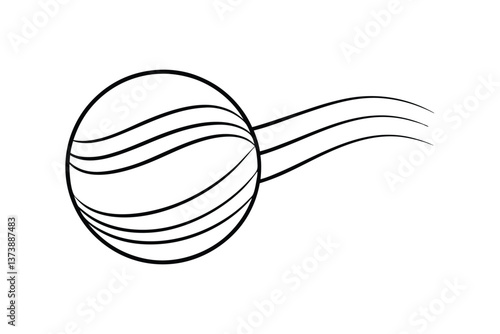 Line art vector illustration of a bouncing ball with a few motion lines indicating movement.eps