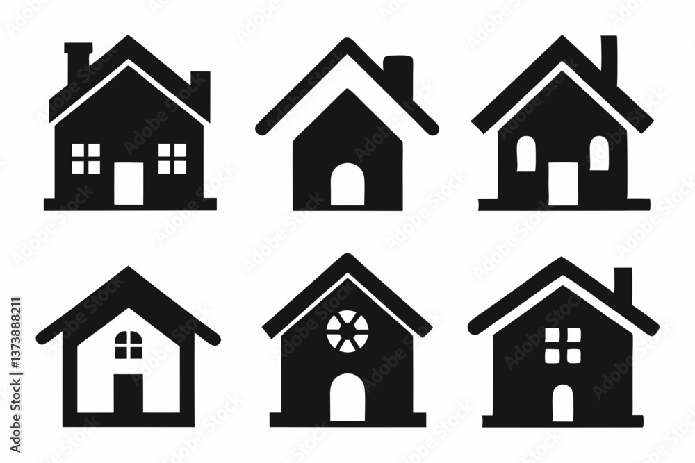 Home icon set silhouette black vector bundle Home icon set silhouette black vector bundle