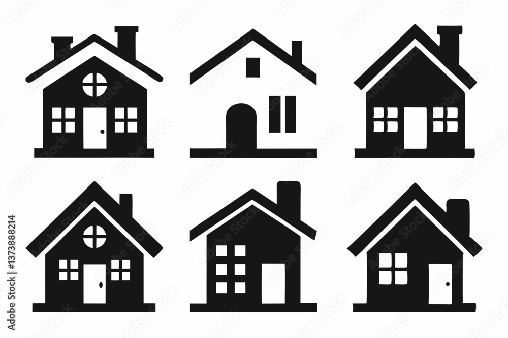 Home icon set silhouette black vector bundle Home icon set silhouette black vector bundle