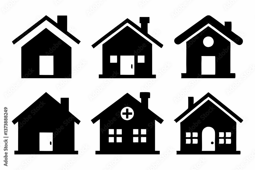 Home icon set silhouette black vector bundle Home icon set silhouette black vector bundle
