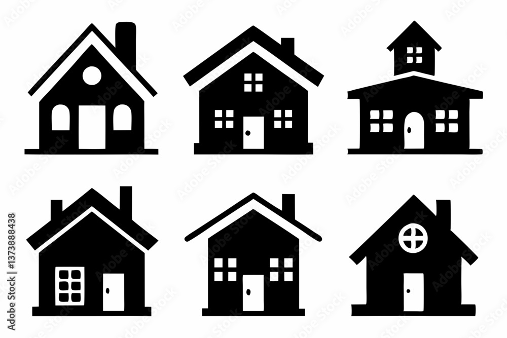 Fototapeta premium Home icon set silhouette black vector bundle