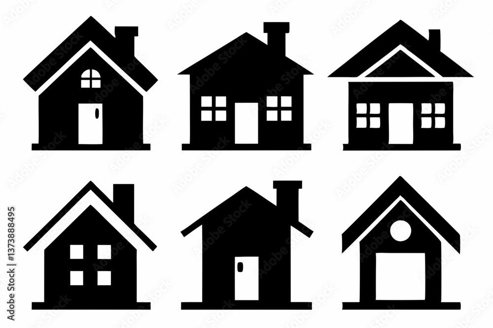 Home icon set silhouette black vector bundle Home icon set silhouette black vector bundle