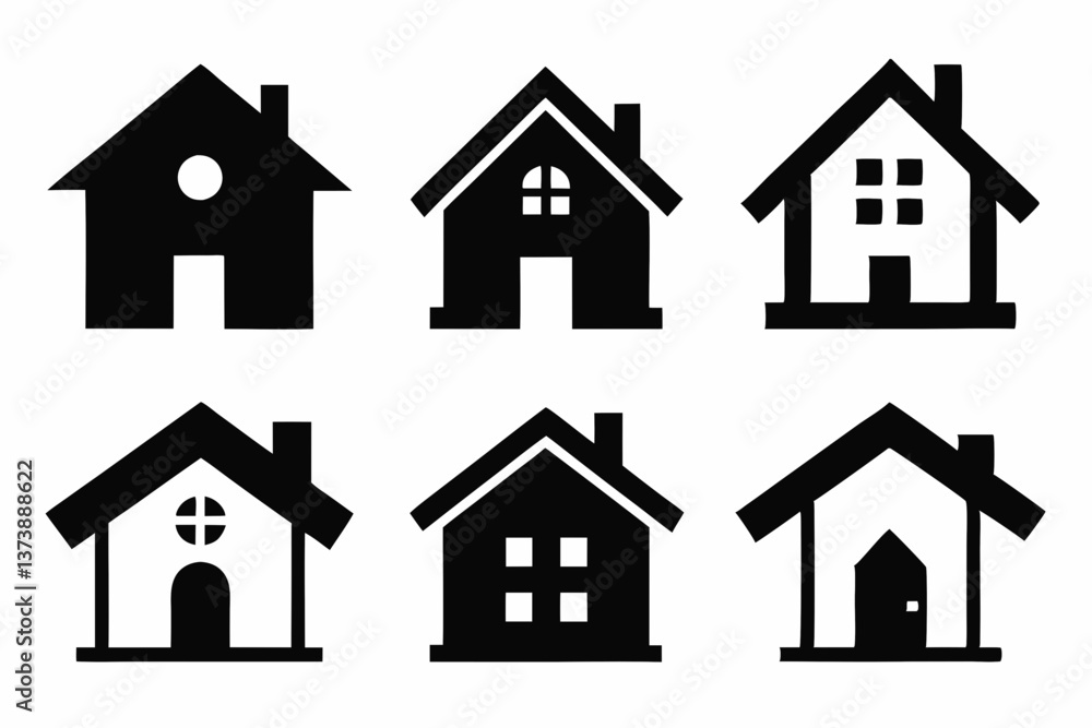 Home icon set silhouette black vector bundle Home icon set silhouette black vector bundle