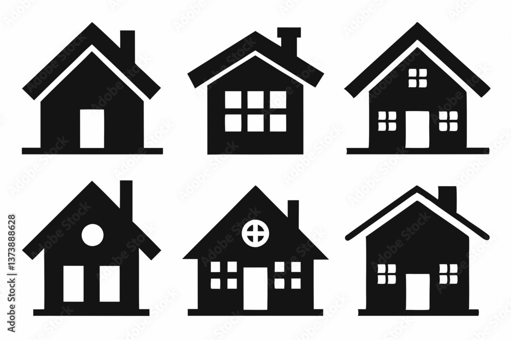 Home icon set silhouette black vector bundle Home icon set silhouette black vector bundle