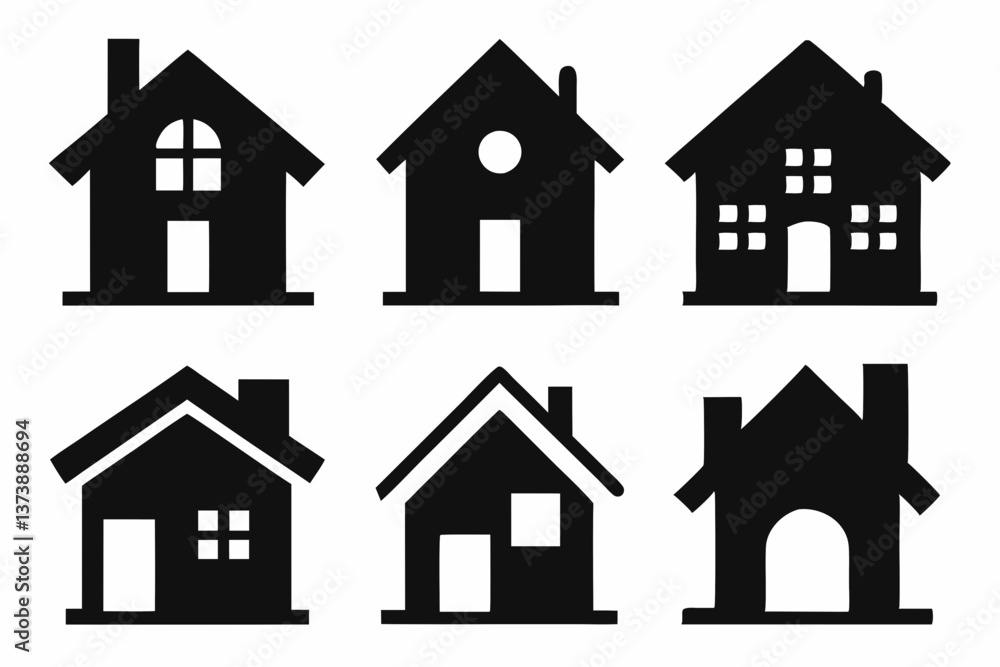 Fototapeta premium Home icon set silhouette black vector bundle