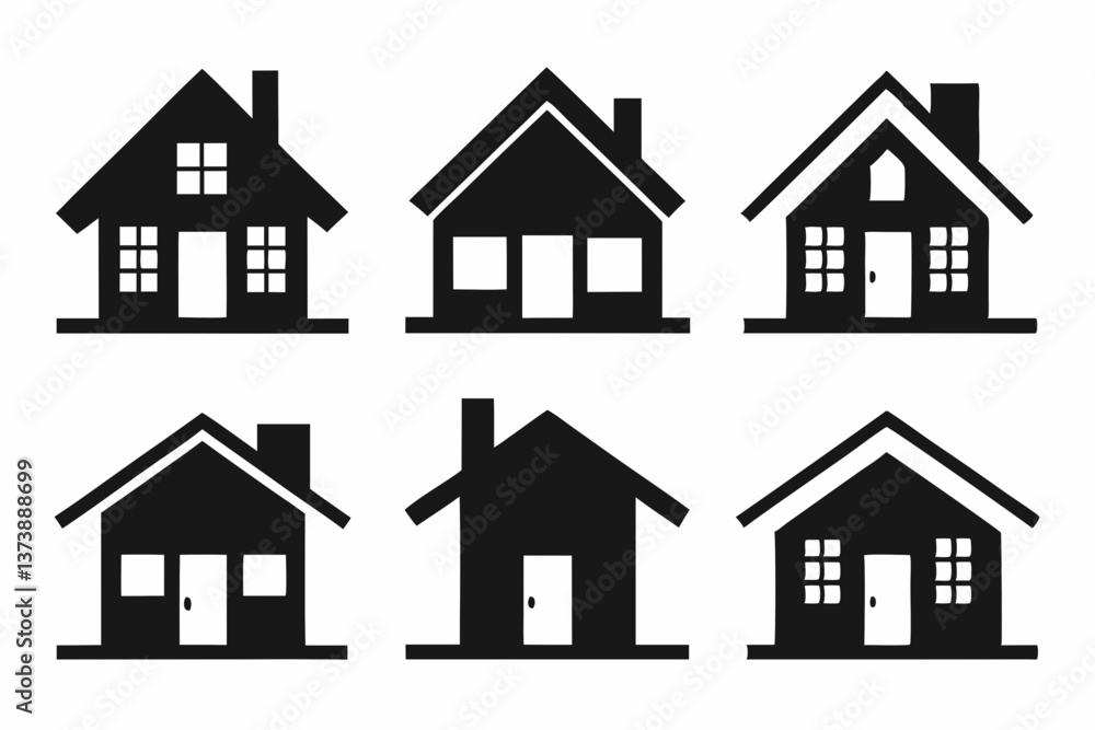 Home icon set silhouette black vector bundle Home icon set silhouette black vector bundle