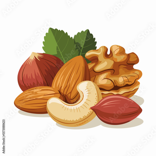 Assorted Mixed Nuts Illustration with Leaves