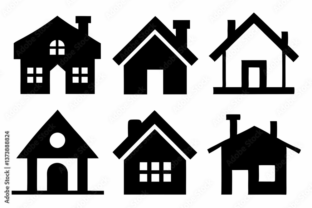Home icon set silhouette black vector bundle Home icon set silhouette black vector bundle