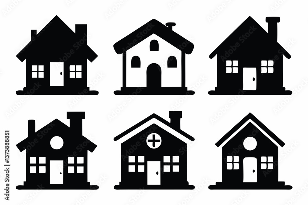 Home icon set silhouette black vector bundle Home icon set silhouette black vector bundle
