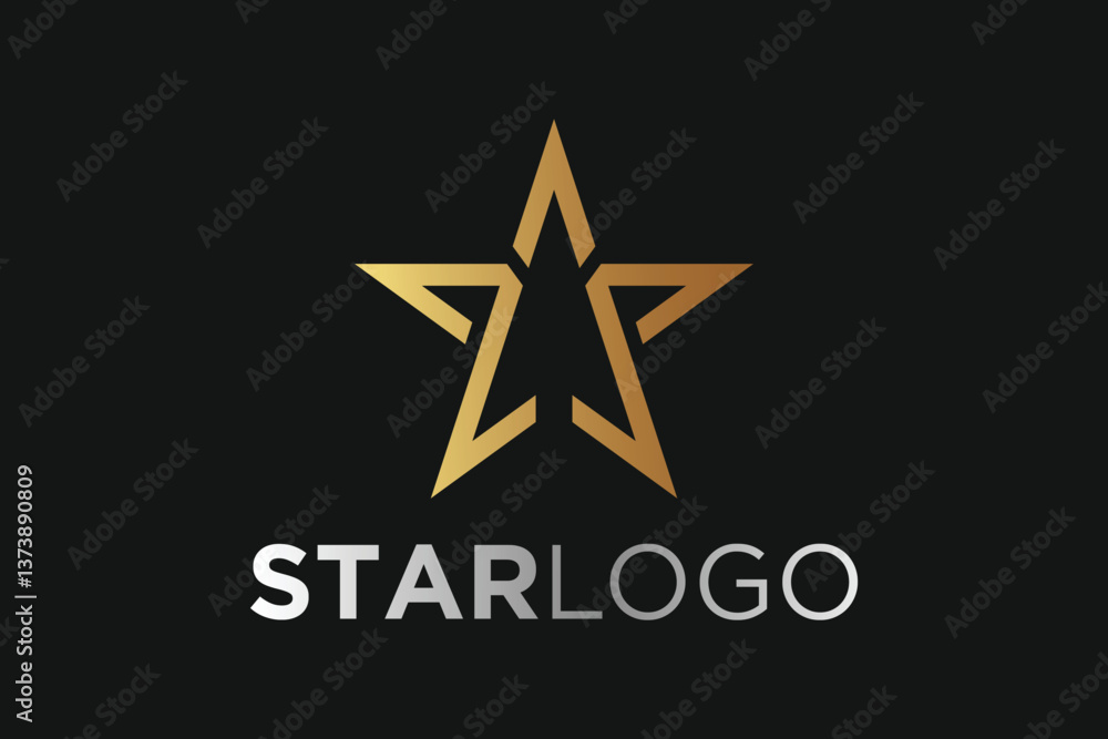 Fototapeta premium Golden Star logo template design background with light effect