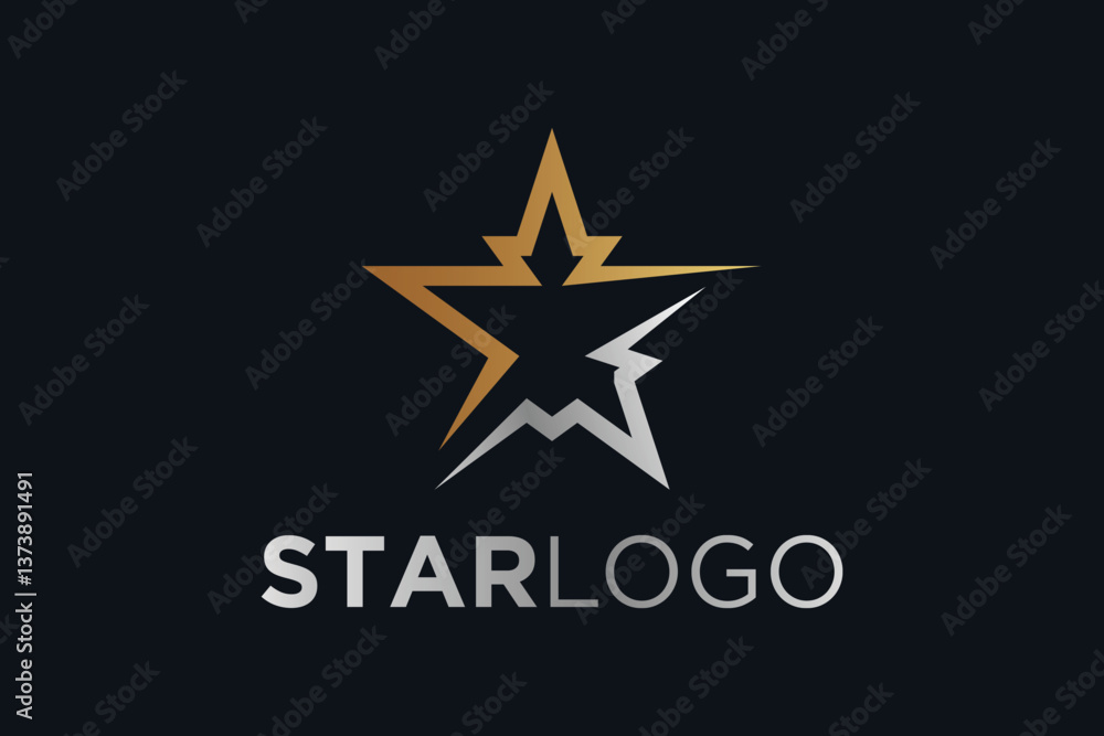 Fototapeta premium Golden Star logo template design background with light effect