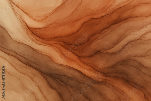 シックなブラウンの濃淡が美しい流線型アート・自然を感じさせる抽象的マーブルデザインのグラフィック背景素材
