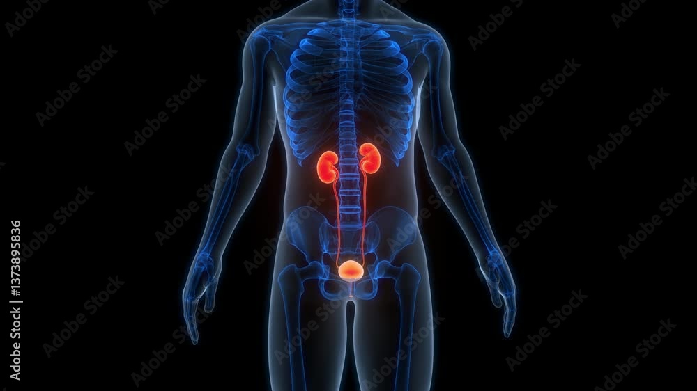 Human Urinary System Kidneys with Bladder Anatomy Animation Concept Human Urinary System Kidneys with Bladder Anatomy Animation Concept