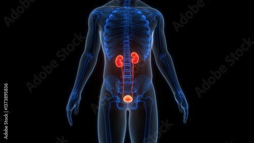 Human Urinary System Kidneys with Bladder Anatomy Animation Concept