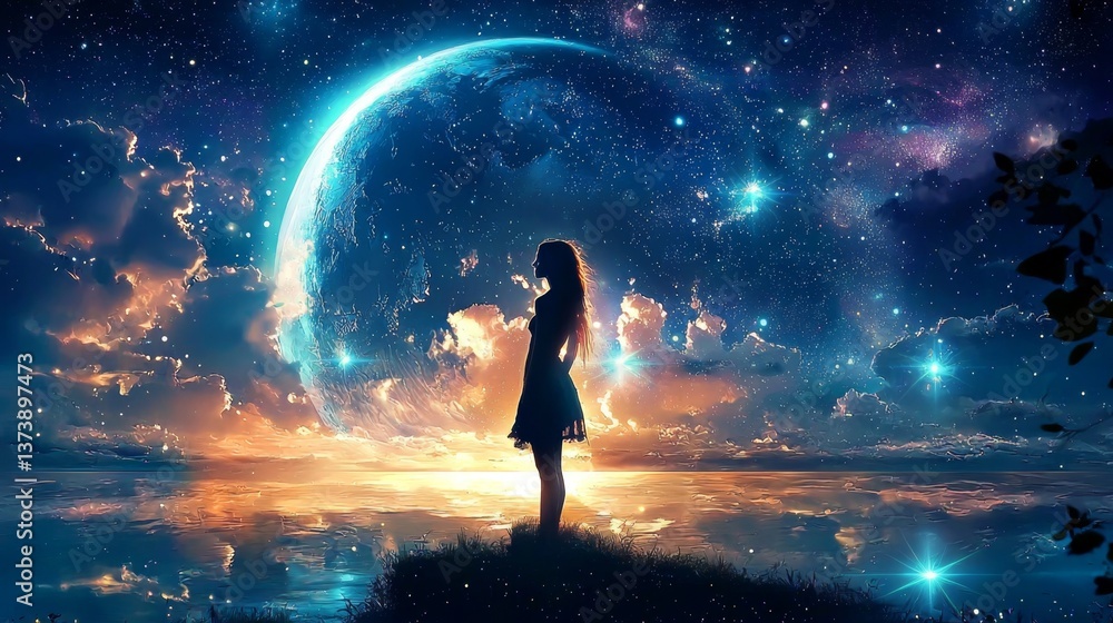 Fototapeta premium Nature and cosmic wonder intertwine in her gaze.