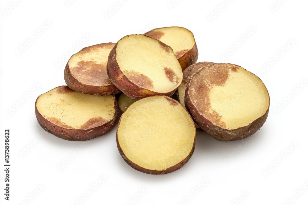 Halved Red Potatoes Pile on White Background Ready for Cooking Halved Red Potatoes Pile on White Background Ready for Cooking