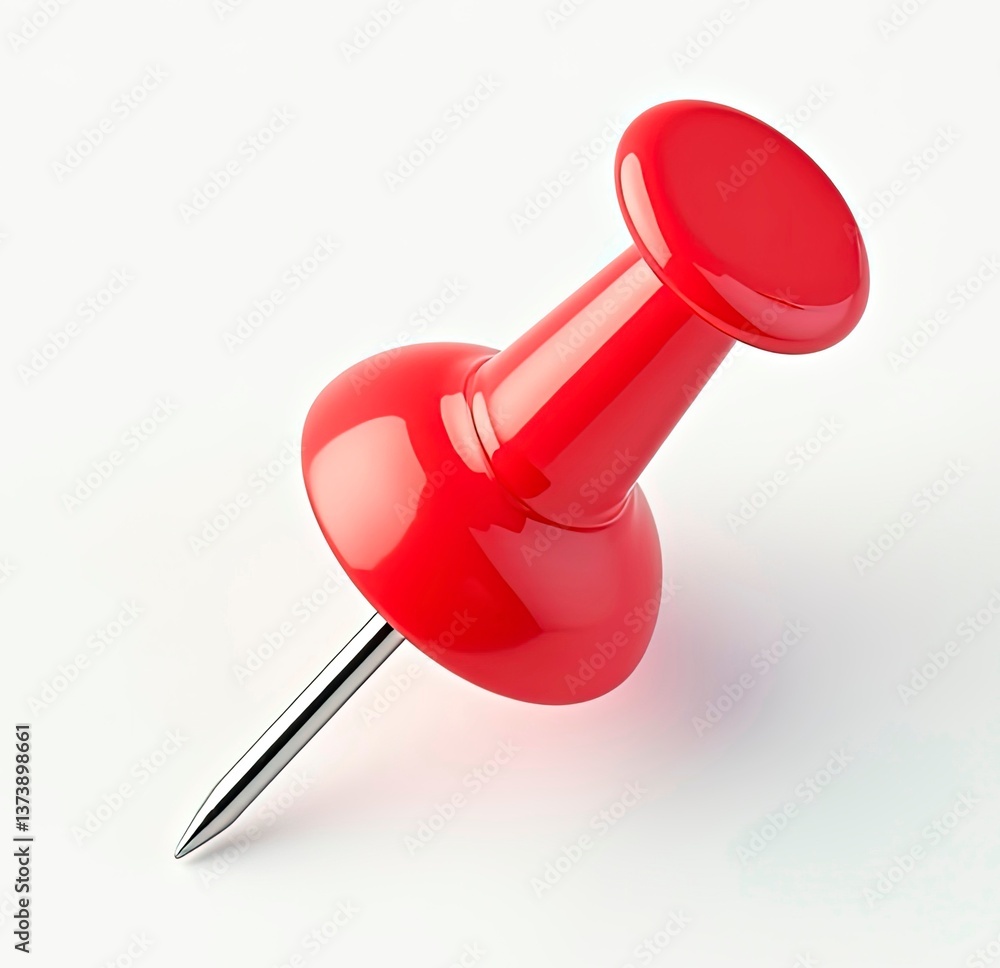 A Pushpin in Bright Red Isolated on a white Background, Ideal for Office and Design Applications A Pushpin in Bright Red Isolated on a white Background, Ideal for Office and Design Applications