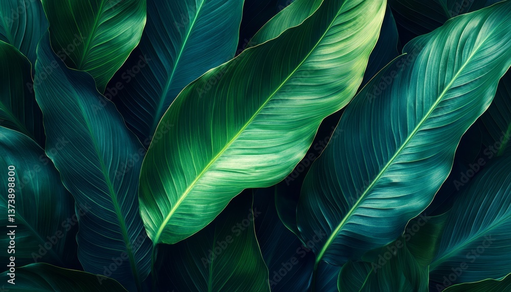 Obraz premium Tropical Green Leaves Texture, Dark Green Foliage Background, Abstract Nature Wallpaper