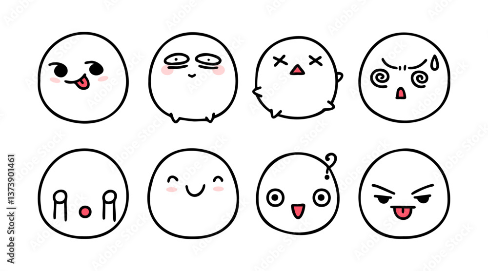 Collection of diverse expressive cartoon faces showcasing various emotions with simple designs and features Collection of diverse expressive cartoon faces showcasing various emotions with simple designs and features