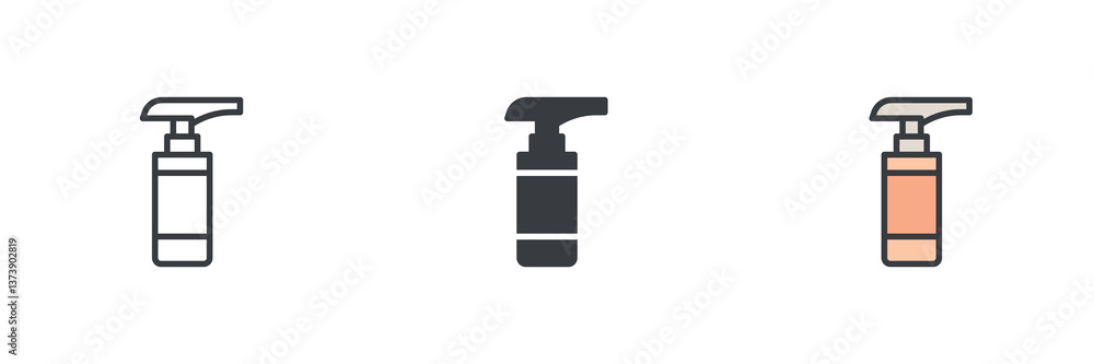 Lotion or cream dispenser bottle with a pump nozzle different style icon set Lotion or cream dispenser bottle with a pump nozzle different style icon set