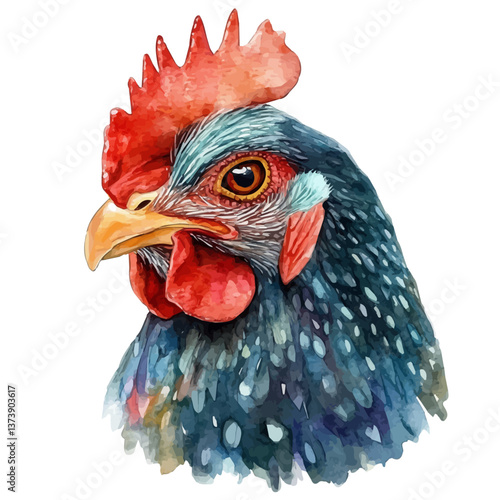 A watercolor vector of a chicken, isolated on a white background. Chicken vector.

