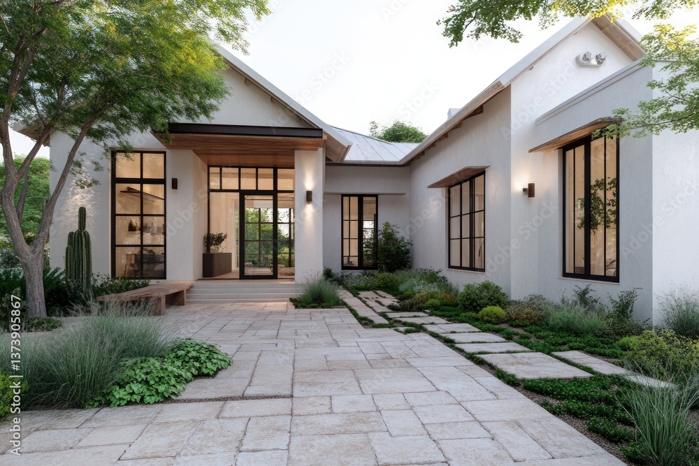 Obraz premium House Architectural Rendering with Garden and Landscaping